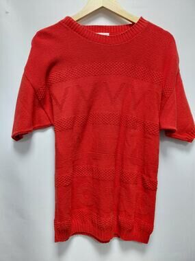 mr rogers Red Knit Sweater Solid Short Sleeve Size S